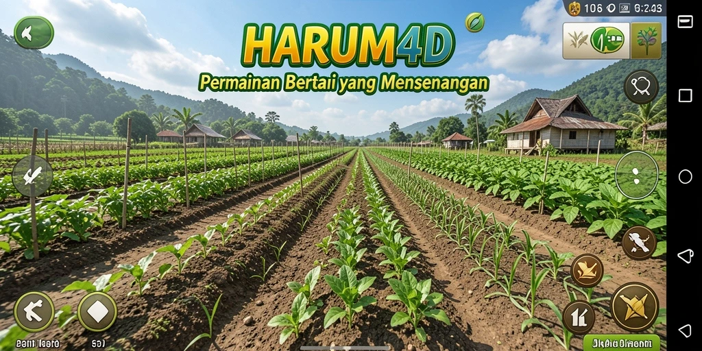 Tampilan gameplay yang menarik dalam HARUM4D dengan kebun yang subur.