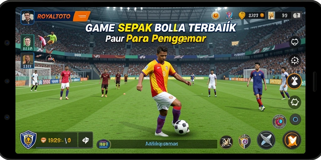 Gameplay ROYALTOTO menampilkan aksi sepak bola yang seru dan grafis berkualitas tinggi.