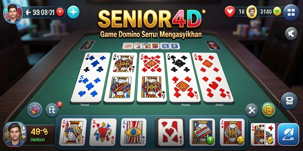 Screenshot gameplay SENIOR4D menampilkan suasana permainan domino yang seru.